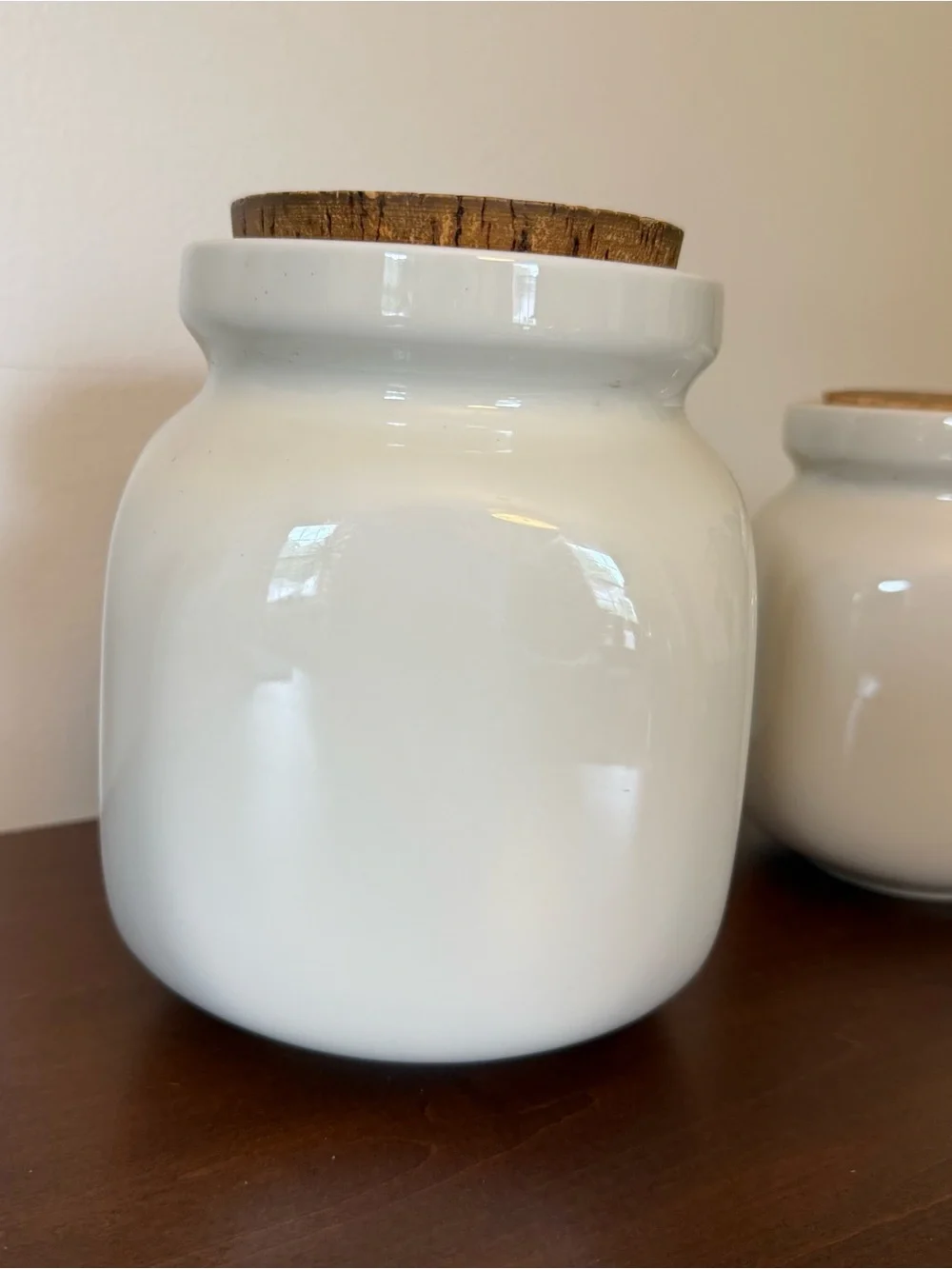 Fitz and Floyd White Ceramic Canister Set with Cork Lids